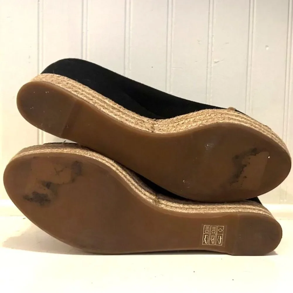 Tory Burch Majorca Peep-Toe Black Canvas Wedge - Sze 39/US 8